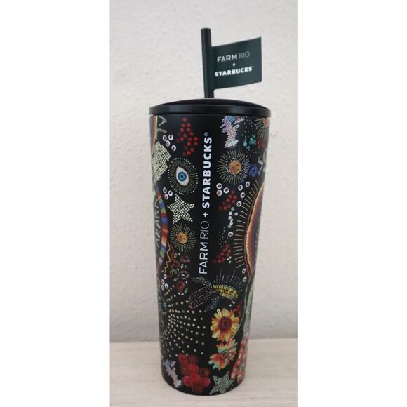 Farm Rio +Starbucks Black Tropical 24oz Cold Cup Tumbler Summer '25 Limited Edt. - Picture 3 of 6